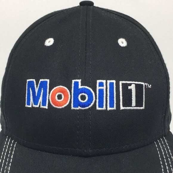 Mobil 1 Motor Oil Black Baseball Cap Hat with Velcro adjustable backstrap - Picture 2 of 15